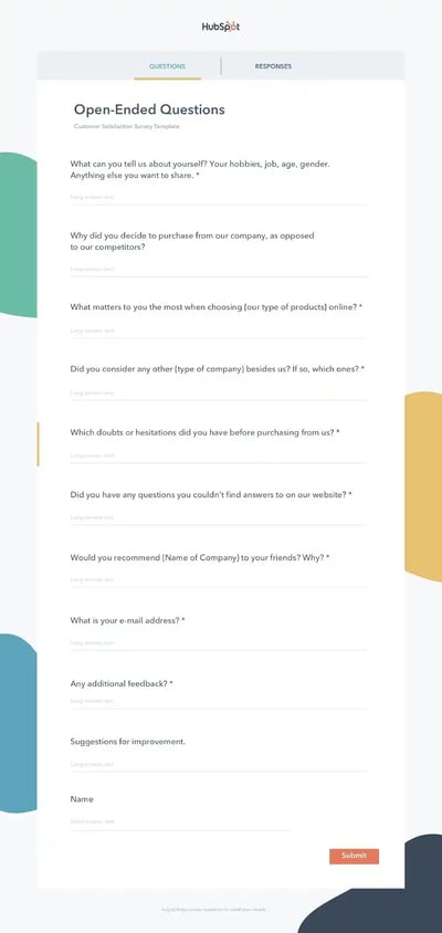 HubSpot Open-Ended Customer Satisfaction Survey Template