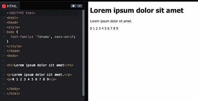 HTML and CSS fonts code example: Tahoma