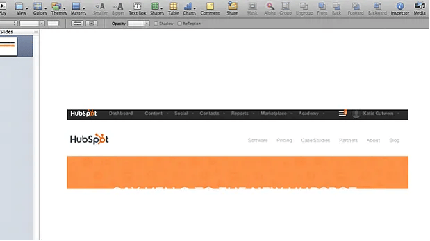 Screenshot of part of HubSpot's homepage, pasted into Apple Keynote
