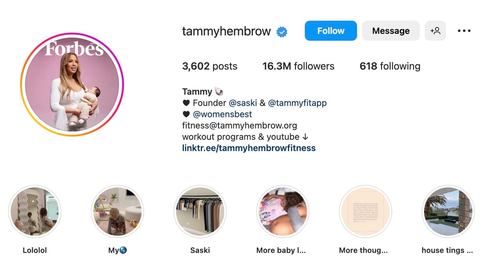 Short professional bio example from Tammy Hembrow