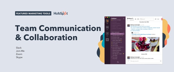 team communication and collaboration tools, including slack, join.me, zoom, and skype