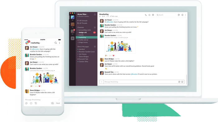 Slack workspaces are available on your laptop and phone