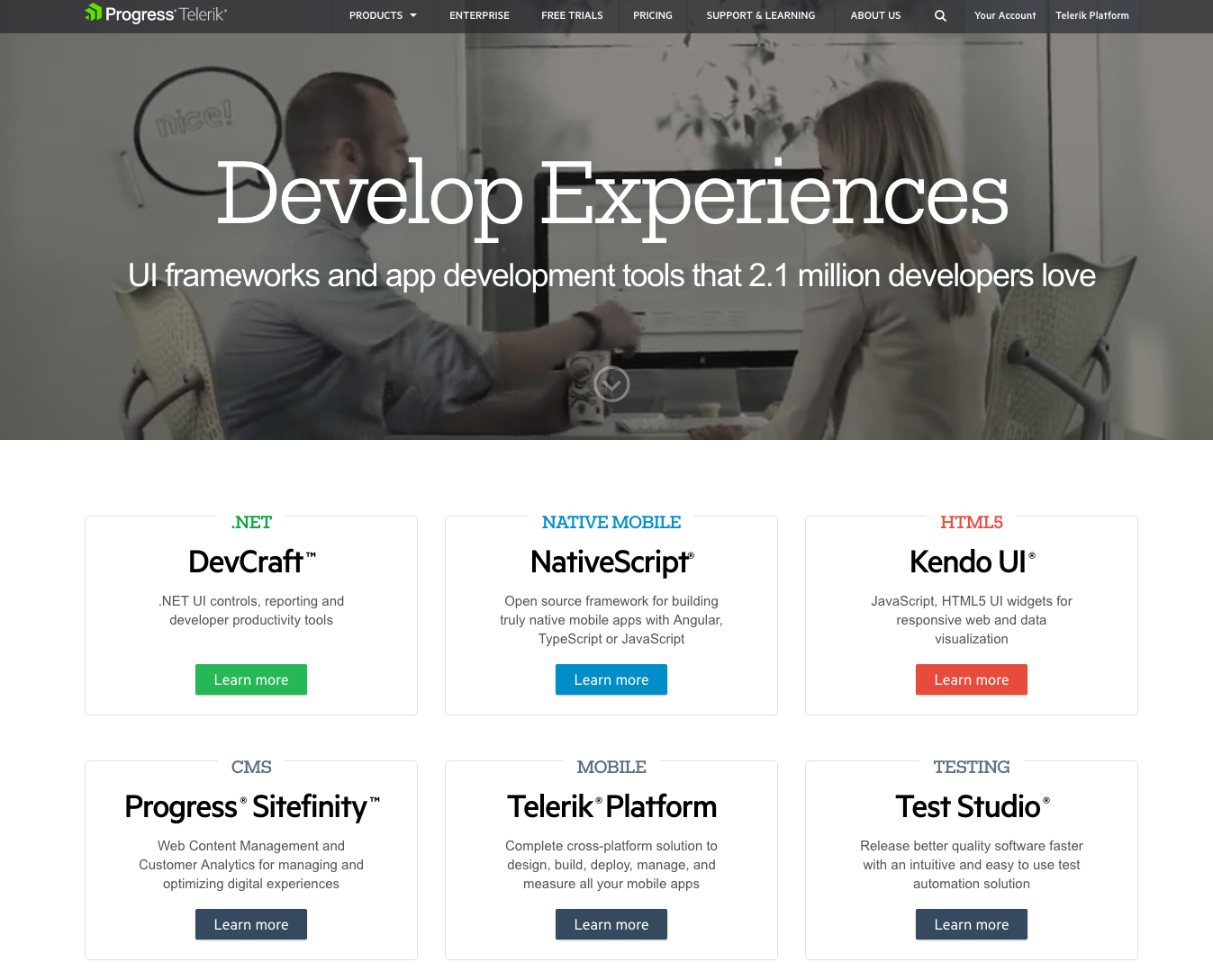 Telerik by Progress homepage web design