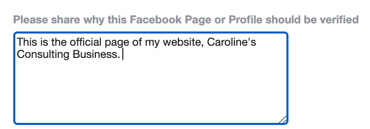 the box on the form that asks you why your page should be verified