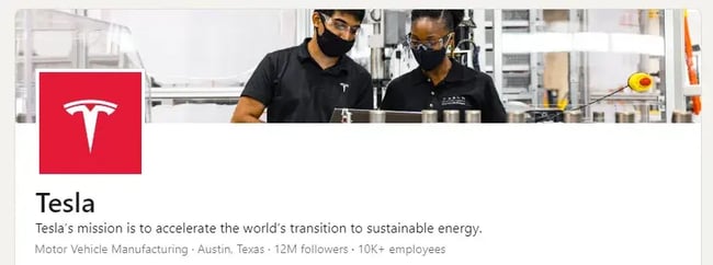 Tesla LinkedIn banner, man and woman standing side by side.