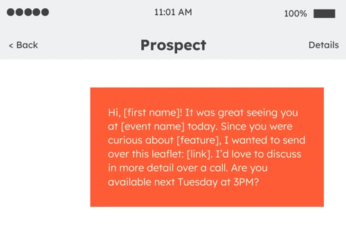 sales text message example: after event
