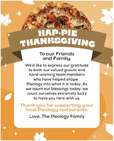 Thank you letter for customers, example from Pieology