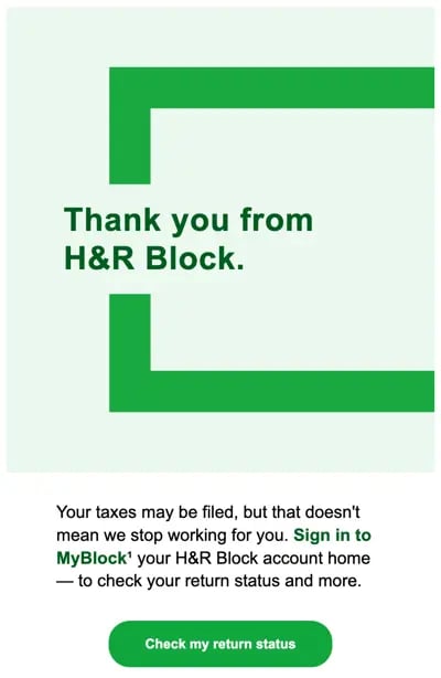 Thank you letter for customers, example from H&R Block