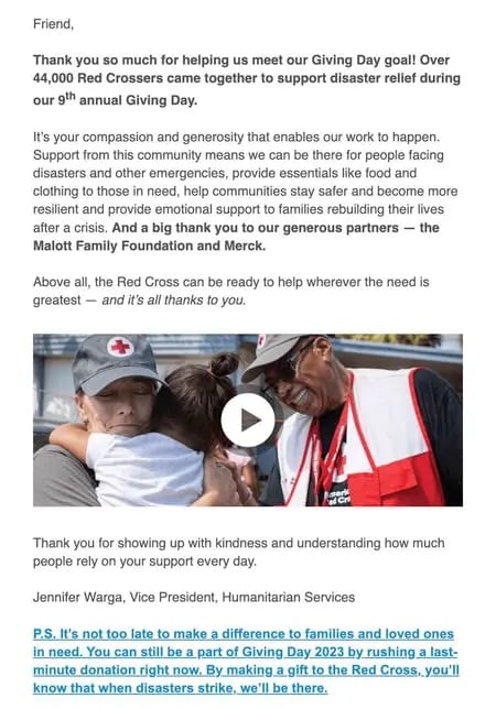Thank you letter for customers, example from the Red Cross