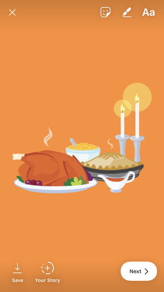 Thanksgiving sticker in an Instagram Story