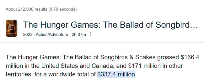  The Ballad of Songbirds & Snakes revenue