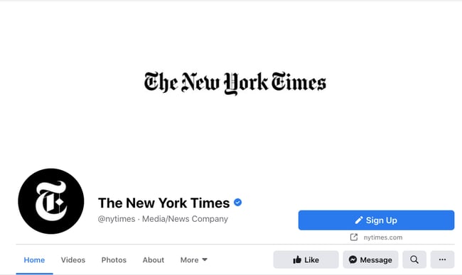 The New York Times' simple Facebook cover with its logo against white text