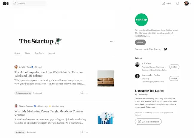 how does medium work, publications example, The Startup