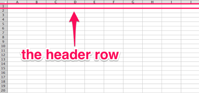 Header row in an Excel spreasheet