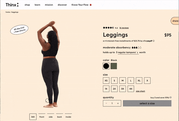 thinx leggings product page design