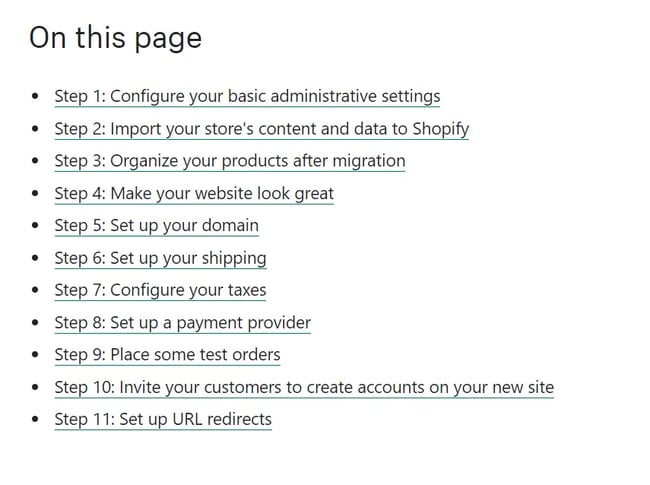 How Shopify uses ToC in knowledge base articles.