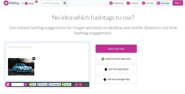 RiteTag for enhancing tweets and hashtags