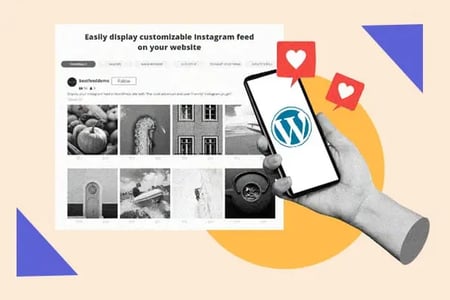 free instagram plugins wordpress: image shows a hand holding a phone with instagram on it 