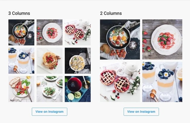 Two instagram feeds side by side created with WPZOOM social feed widget Instagram WordPress Plugin