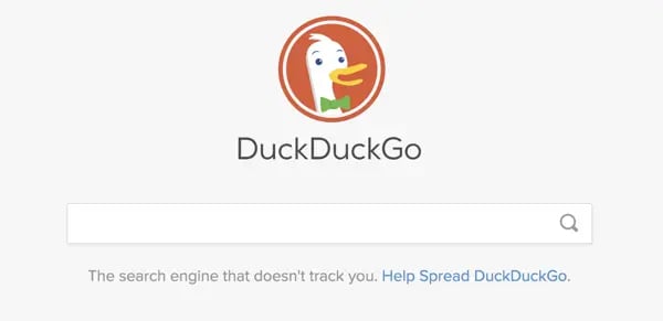 top search engines: DuckDuckGo home page