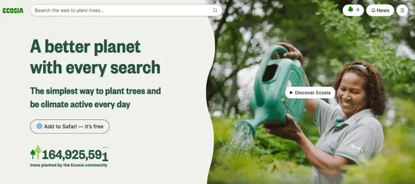 موتورهای جستجوی برتر، صفحه اصلی Ecosia.