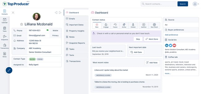 Top Producer real estate CRM in contact view