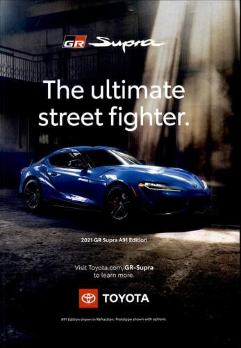 Toyota programmatic print ad on the SEMA news magazine, full page, with the text "The ultimate street fighter"