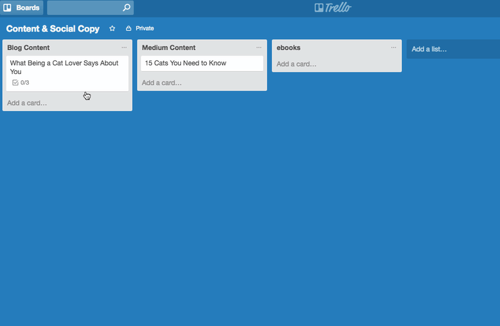 animated gif showing checklist on editorial calendar on Trello
