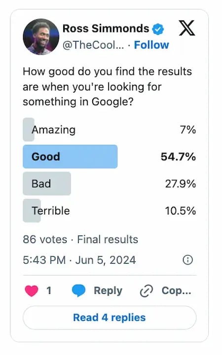 Google quality X poll results