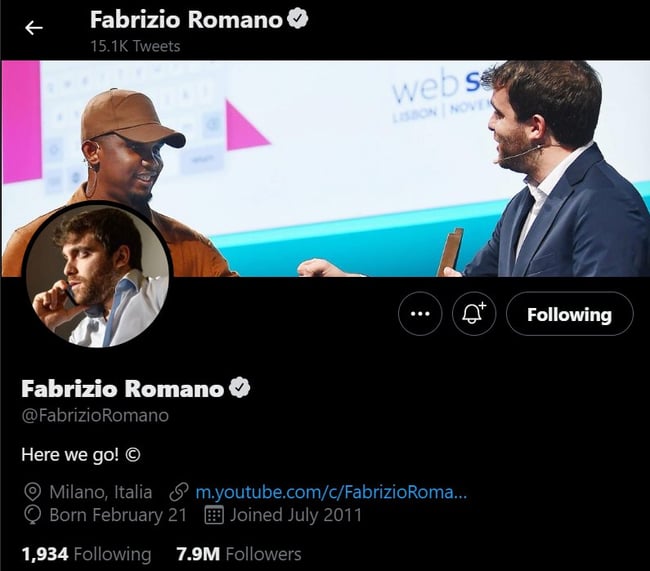 twitter user account: fabrizio romano