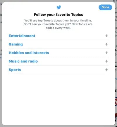 Twitter Topic follow options