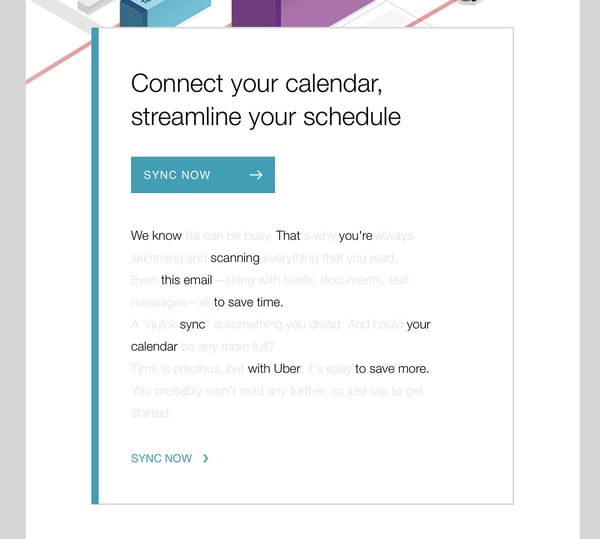 Exemple de campagne de marketing par e-mail par Uber faisant la promotion d'une intégration de calendrier