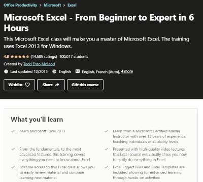 udemy's microsoft excel course - from beginner to expert in 6 hours