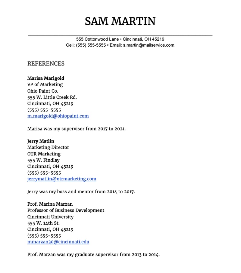 how to make references page for resume