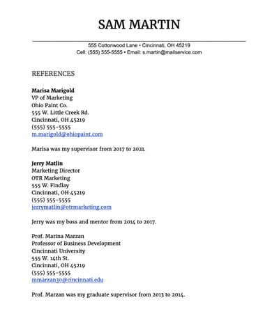 References connected a resume example