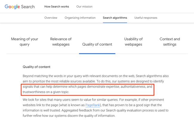 The details of Google ranking factors for content on the search engines results page