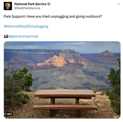 national parkland work nationalist time of unplugging societal media vacation tweet