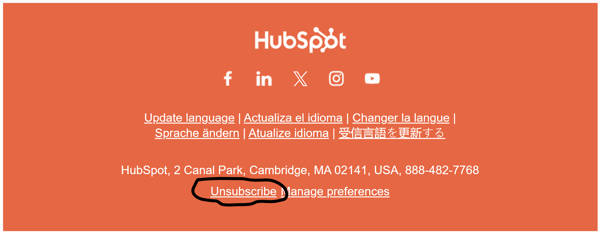 Screenshot of HubSpot's Marketing Daily email's unsubscribe button 