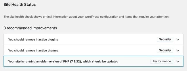 How to update PHP in Wordpress, the Site Health Status window in WordPress
