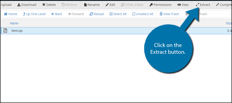 carica il file HTML su WordPress cliccando sul pulsante extract file