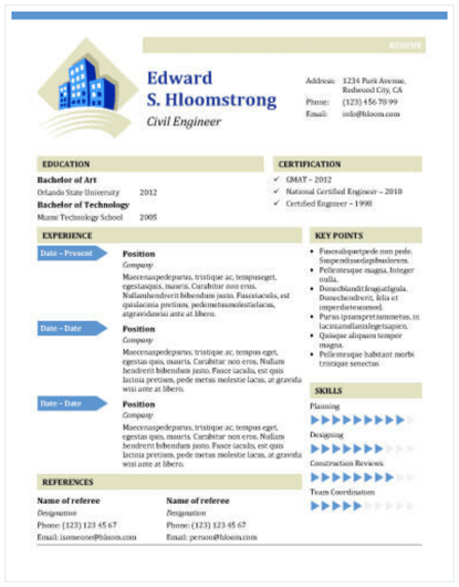resume templates for word: Civil engineer's resume template