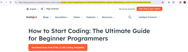 what is UTM, Hubspot blog URL with a UTM code