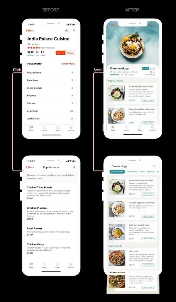 Redesigned menu of India Palace Cuisine on Doordash app for UX project