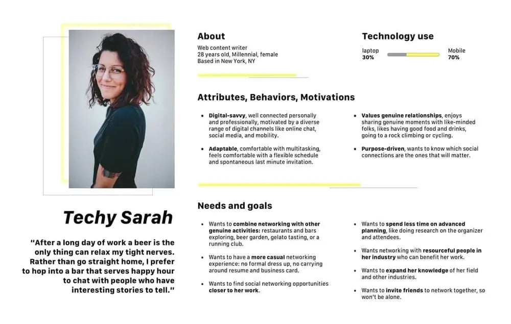 Persona for UX project for social networking app