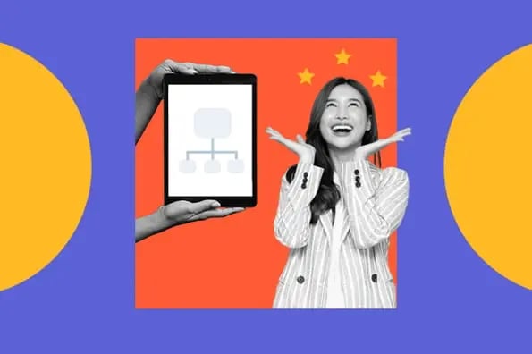ux user experience: image shows a person smiling happily next to a tablet 