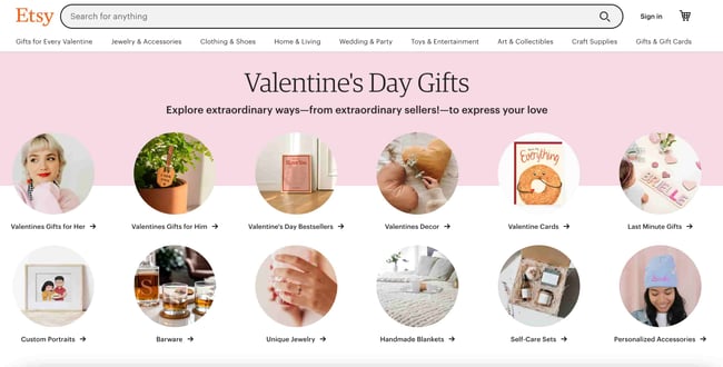 valentine's day website design: etsy 