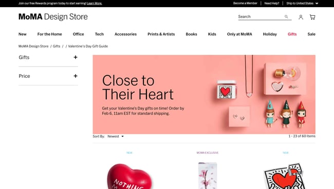 valentine's day website design: MoMA design store 