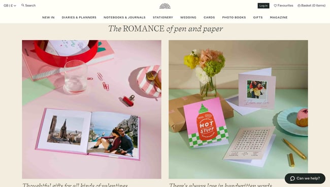valentine's day website design: papier