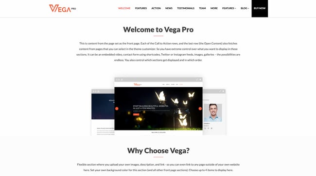 wordpress one page website made with vega pro