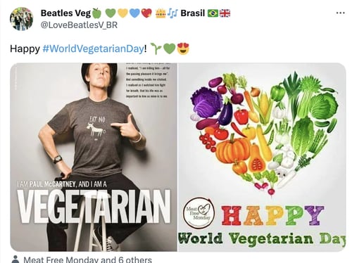 The Beatles 4ever World vegetarian Day Social Media Holiday Tweet